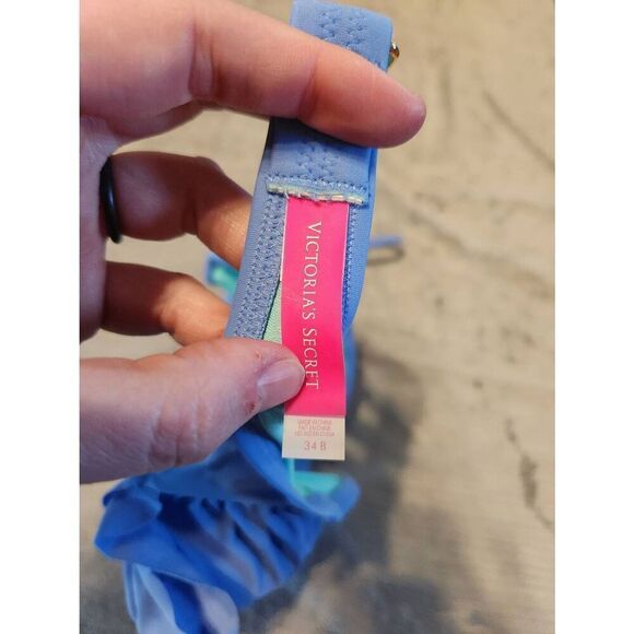 Victoria's Secret Bikini Top 34B Boho Ruffle Blue Cutout Halter Swim Festival Be - Picture 3 of 3